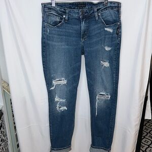 Silver distressed boyfriend jeans size 14